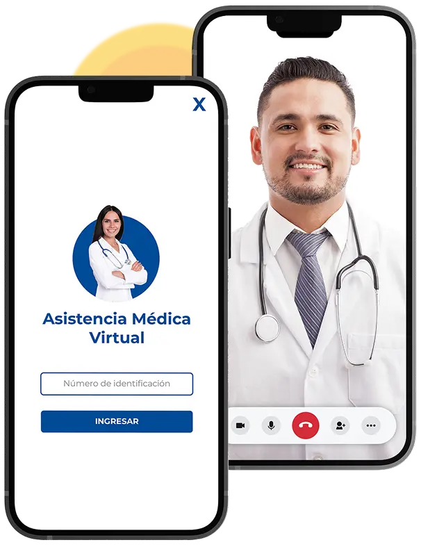 Modelo de negocio con dos teléfonos mostrando la aplicación